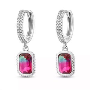925 Sterling Silver Watermelon Ombre Cubic Zirconia Hoop Earrings